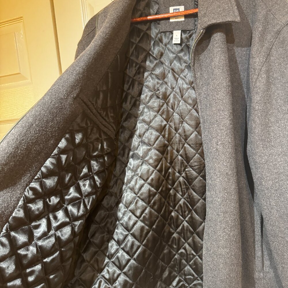 Gap Jacket Pea Coat Men Large Black Wool‎ Blend Full Zip Quilt Lined warm - Picture 3 of 8